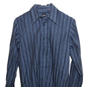 Hugo Boss Button Front Blue Black Striped Shirt